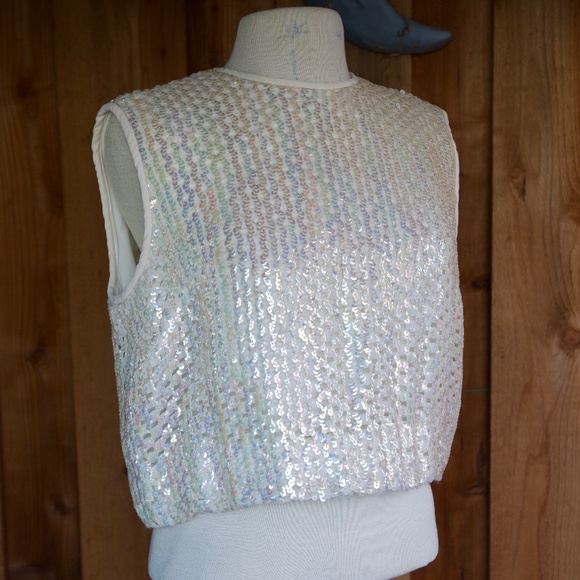 Vintage 60's Sherbet Originals Rainbow Sequin Sleeveless Cropped Top Woman's M/L - Picture 7 of 16